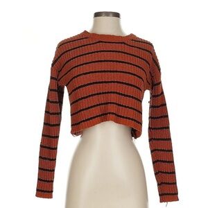 Belle Du Jour Striped Knit Cropped Sweater - Burnt Orange and Black